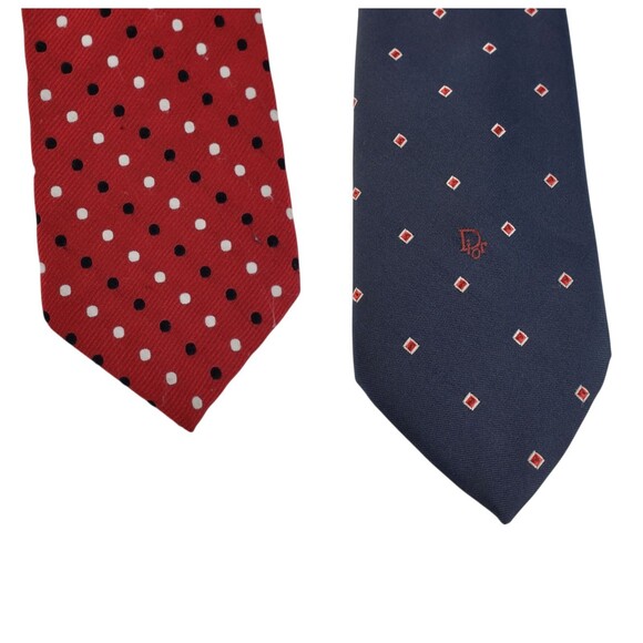 Vintage Christian Dior Silk Polyester Neck Tie Polka Dot Geometric Preppy - Picture 1 of 16